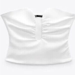 Zara White Ruched Keyhole Crop Camisole